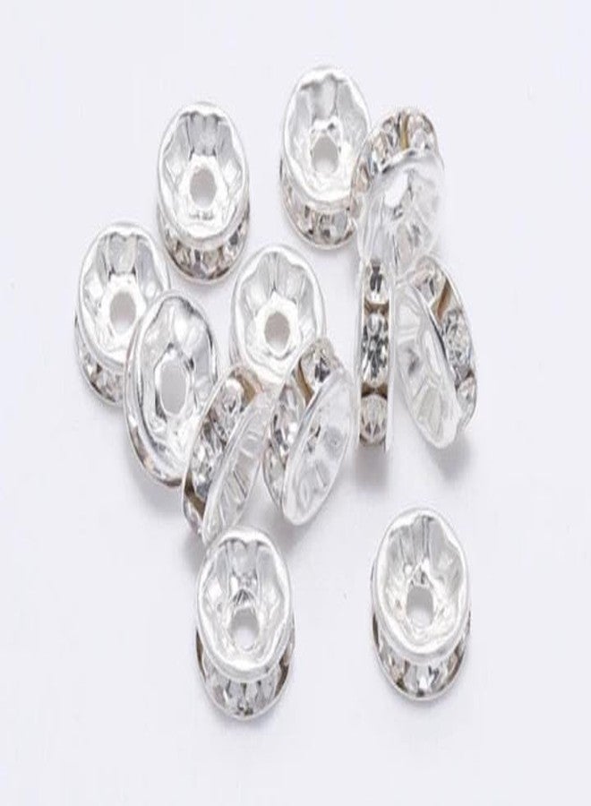 ZILZON® Round Crystal- Rhinestone Silver Plated Spacer (Chakri) for Jewellery Making, Designer Craft Bracelet Making Circle Wheel Crystal Spacer Bead for DIY Jewelry Making Size-8mm Pack of 200 pcs